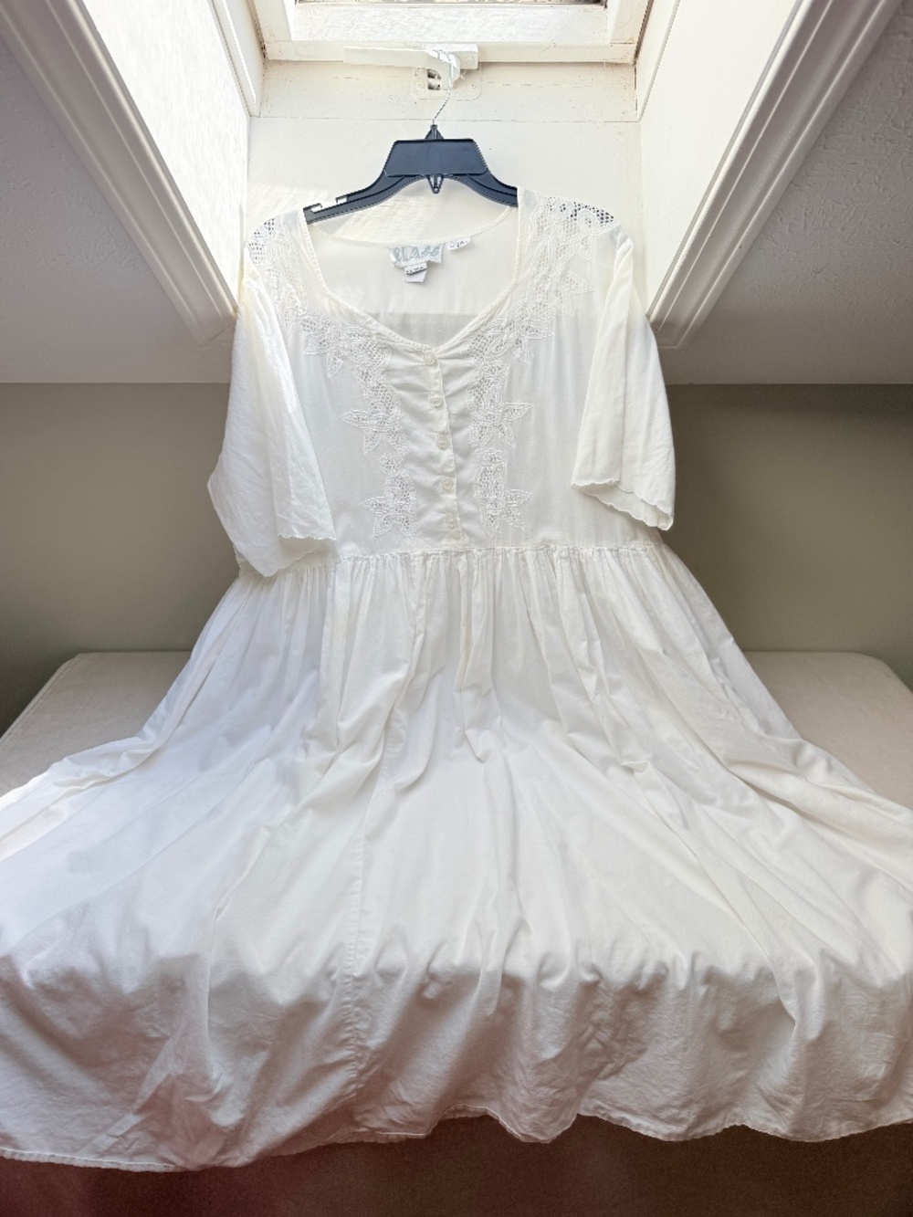 Vintage 1990s Cotton Cottagecore Prairie Style Ivory and Lace Dress Size Medium